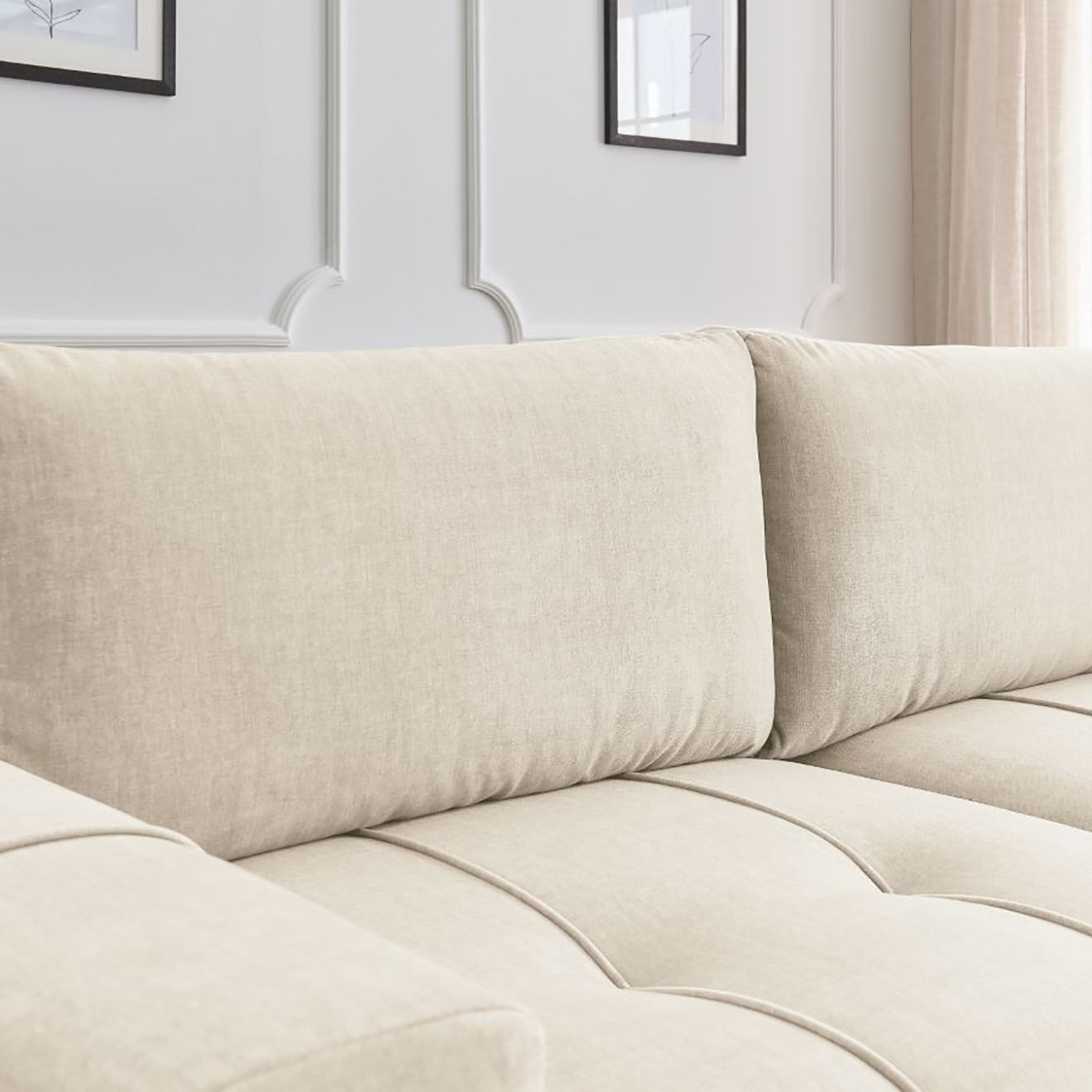 Bobochic Canapé droit convertible en Velours 3 places Arsène avec coffre beige - 248x105x90 cm