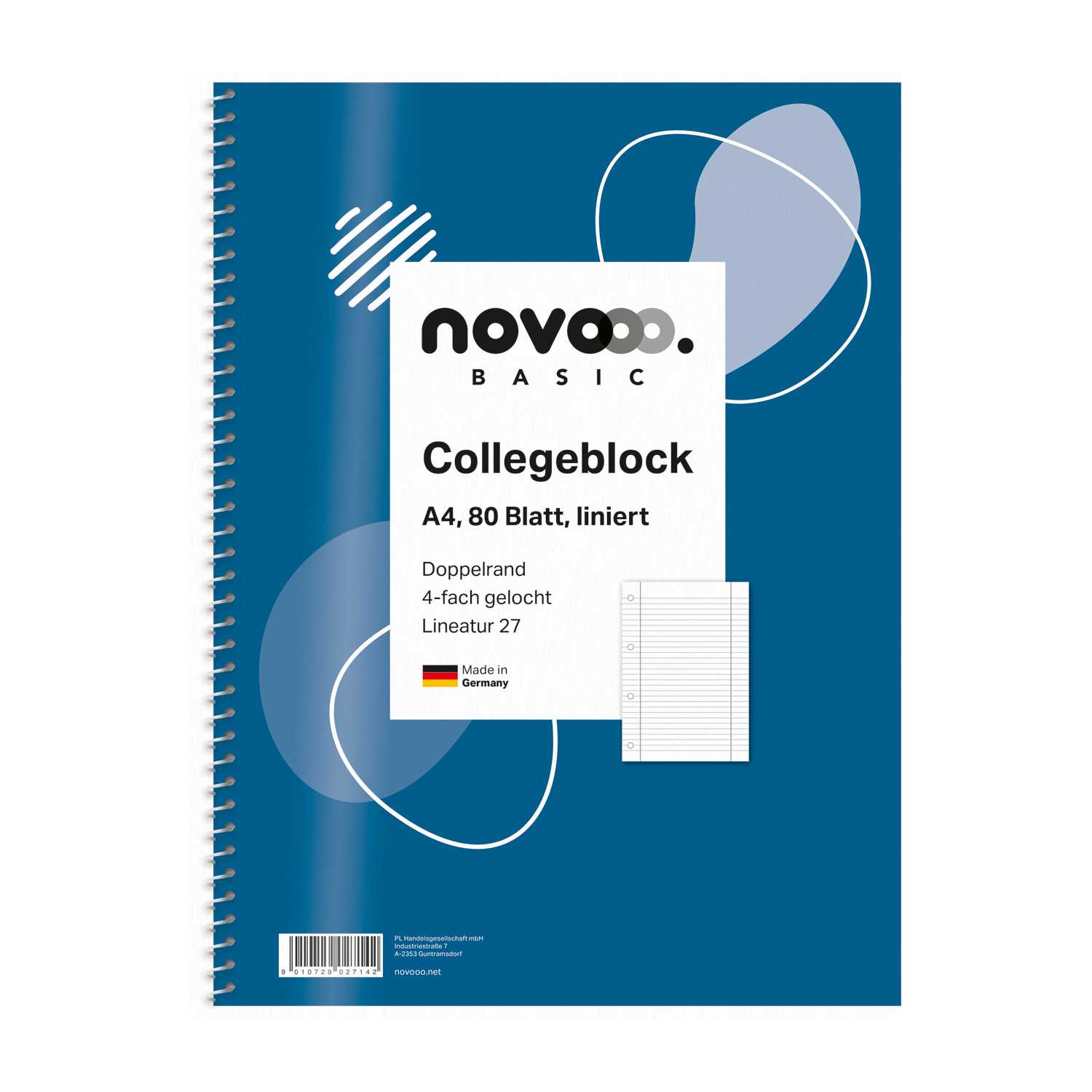 novooo Collegeblock DIN A4 liniert 80 Blatt