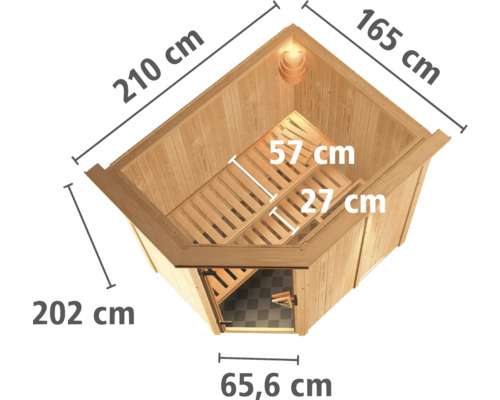 Karibu Carina modulaire sauna zonder oven, met dakkroon en gebronsde volledig glazen deur