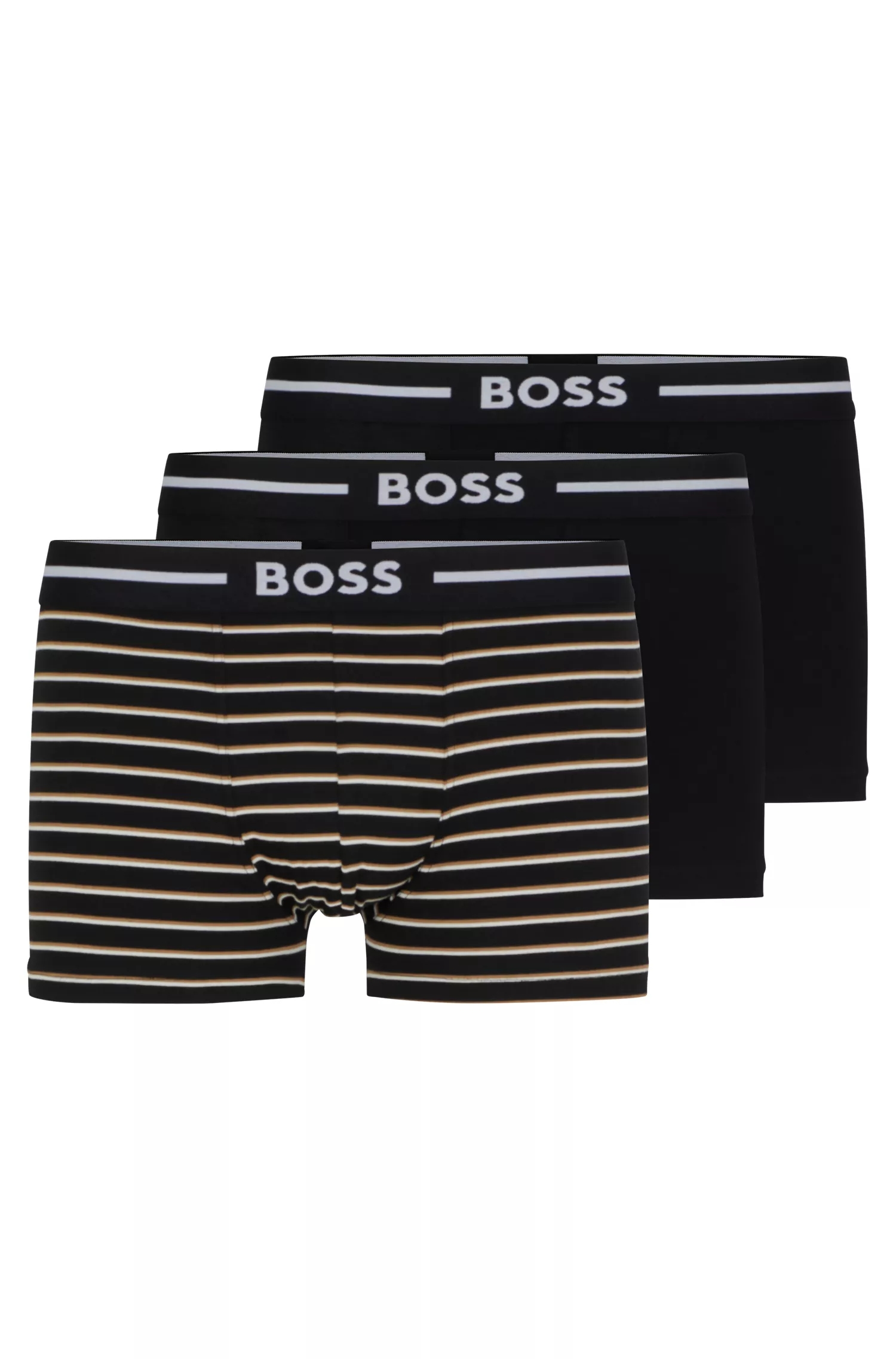 BOSS Black - Pacote triplo de cuecas boxer com cós com logo, em algodão elástico.