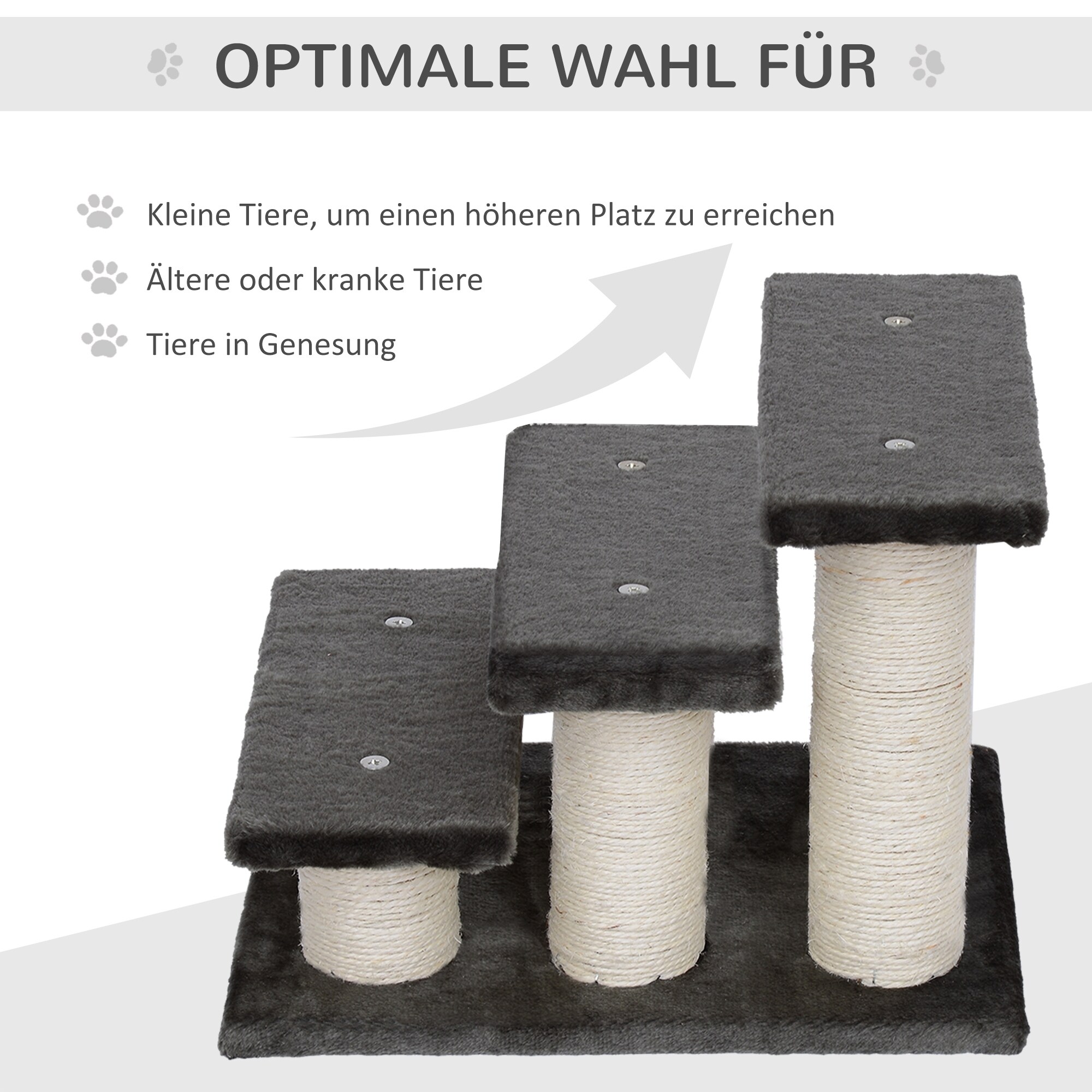PawHut Katzentreppe mit 3 Stufen grau 45 x 35 x 34 cm (LxBxH)