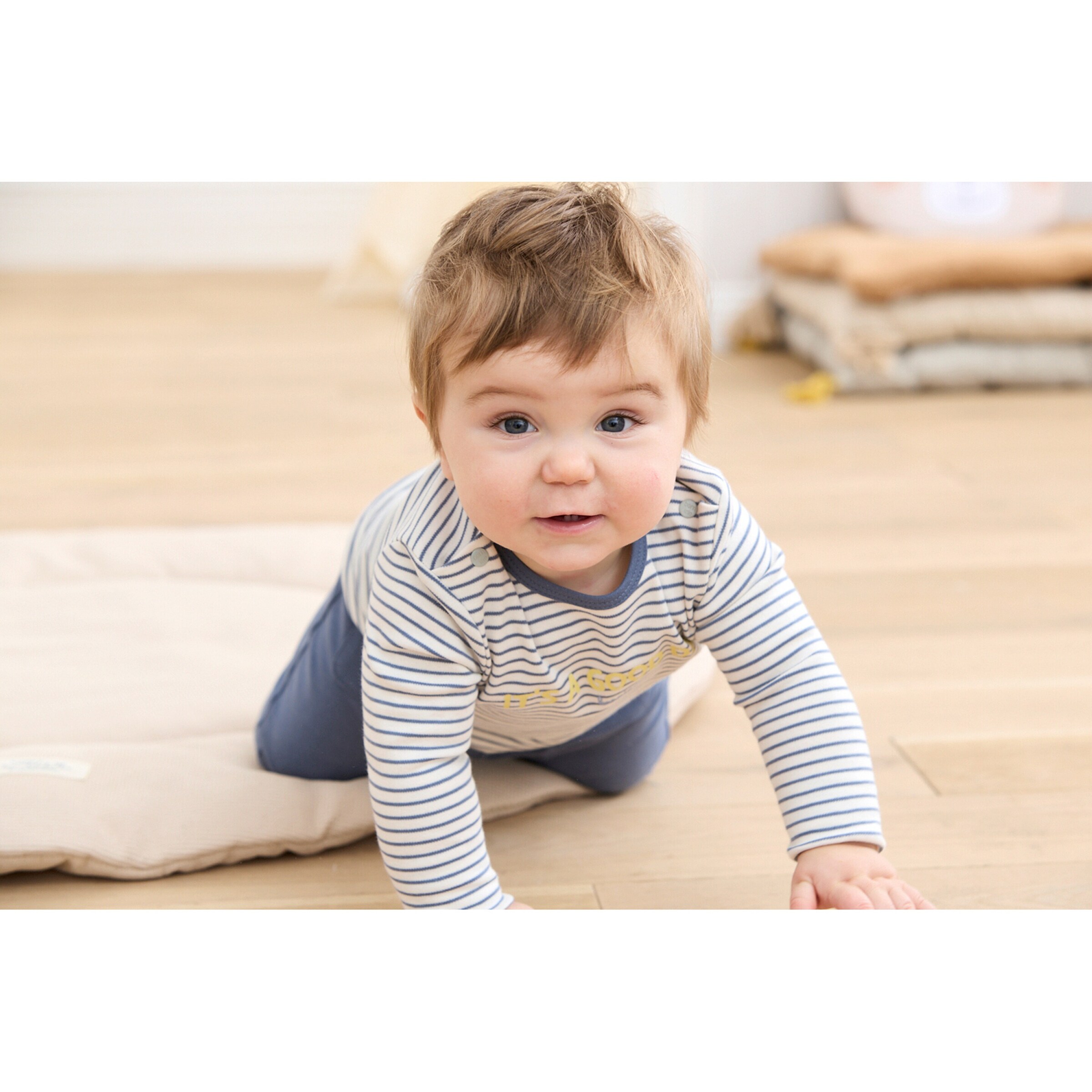 Bornino - Tiny Friends Shirt langarm Ringel It´s a good day natur/blau