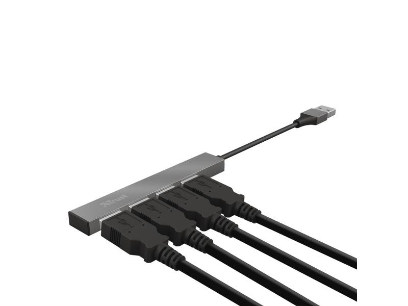 Trust USB-Hub Halyx Mini USB 2.0 Typ-A 4-Port Kompakter USB-Hub mit vier USB 2.0 Typ-A -Anschlüssen und Aluminium-Gehäuse