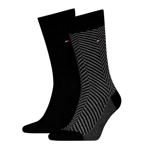 Tommy Hilfiger Irregular Herringbone 2-pak Strømper, Black, 39-42