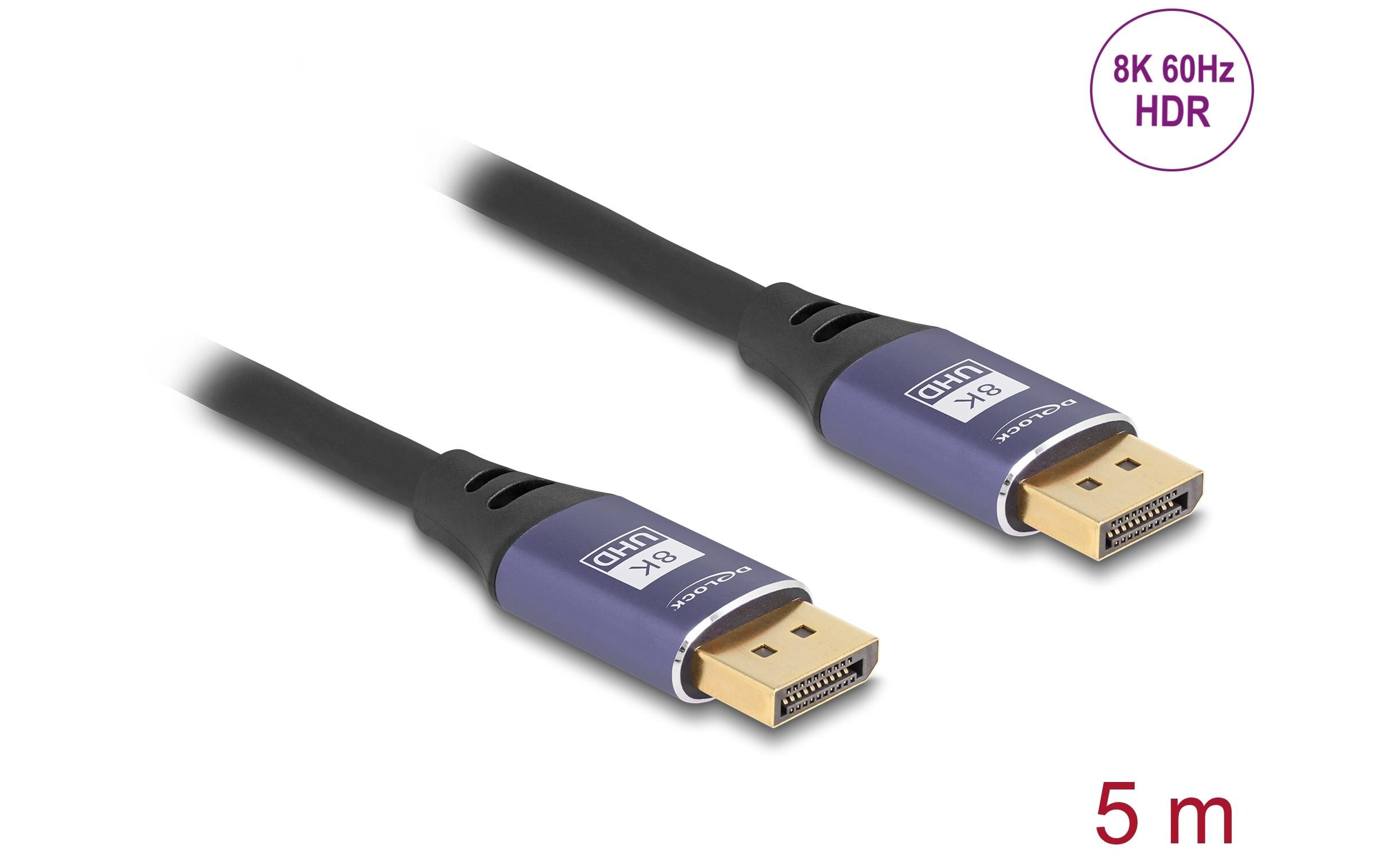 Kabel 8K 60 Hz DisplayPort - DisplayPort, 5 m, FliederDelock DisplayPort Kabel 8K 60 Hz 5 m flieder Metall