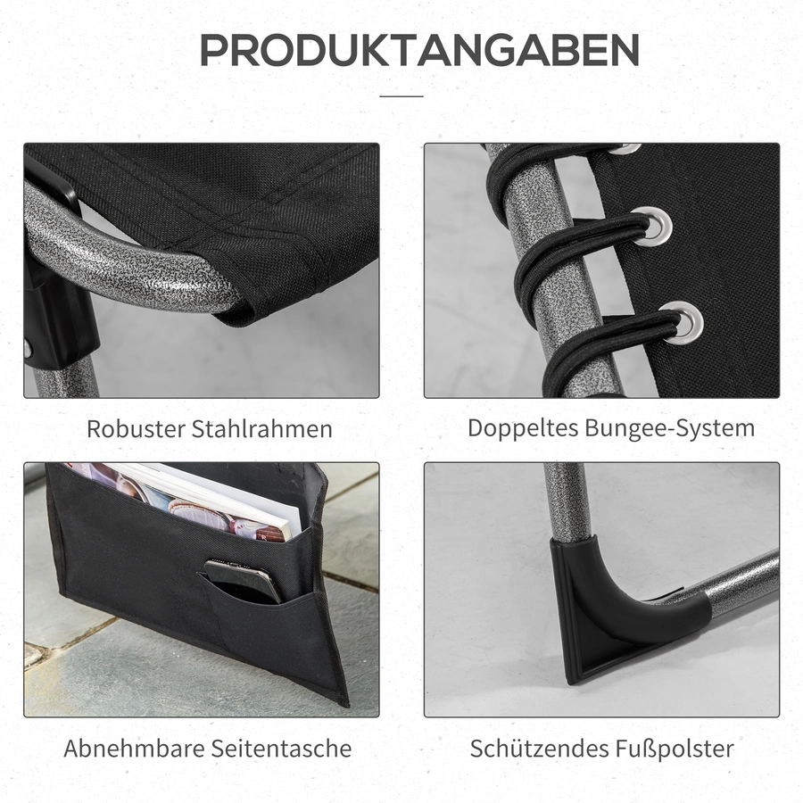 Outsunny Liegestuhl mit Kissen schwarz