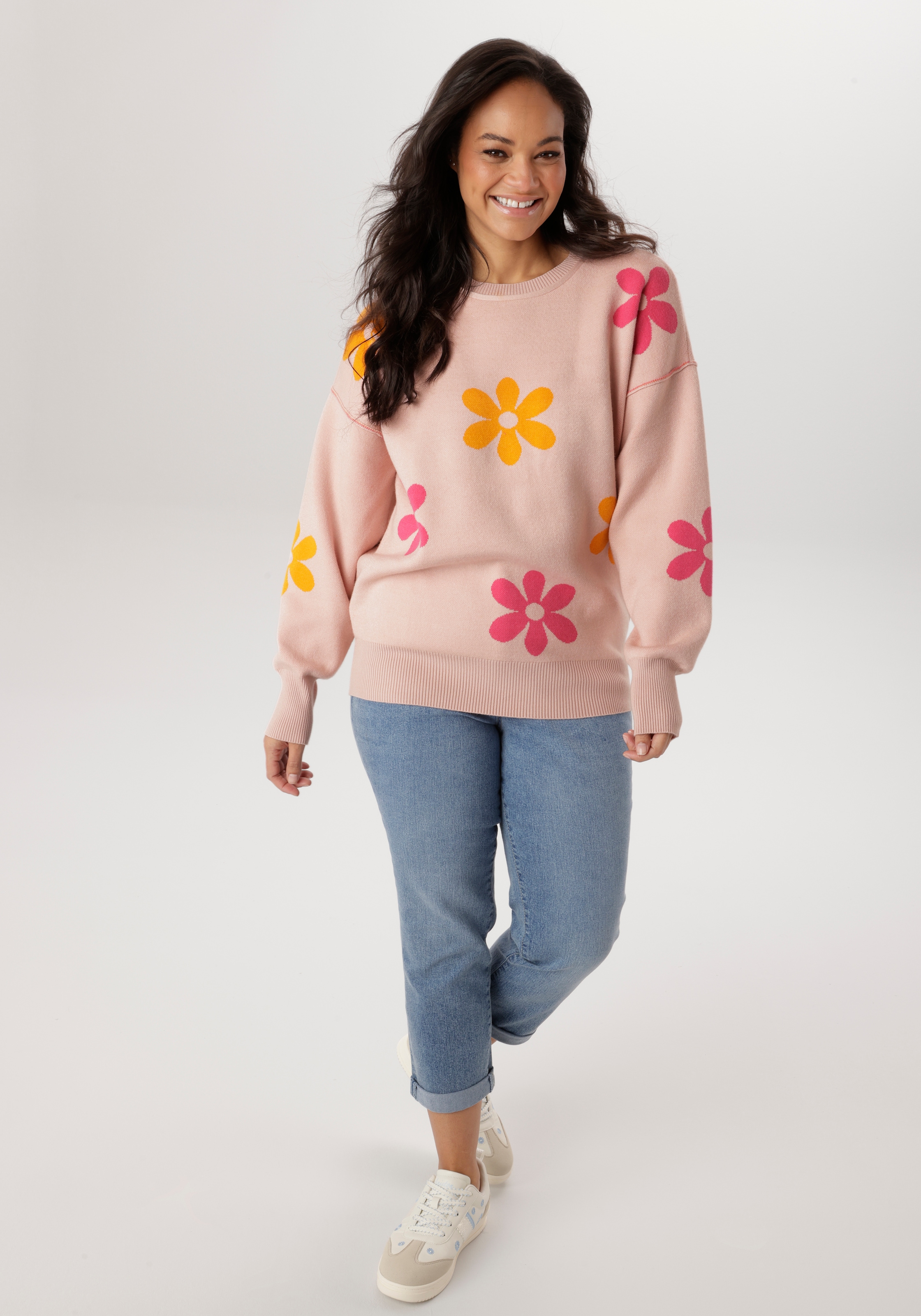 Aniston PLUS Strickpullover mit eingestricktem Blumenmuster - NEUE KOLLEKTION