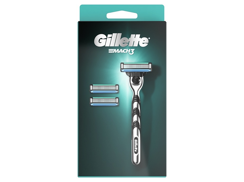 MÁQUINA DE BARBEAR COM 3 RECARGAS DE LÂMINAS MACH3 GILLETTE