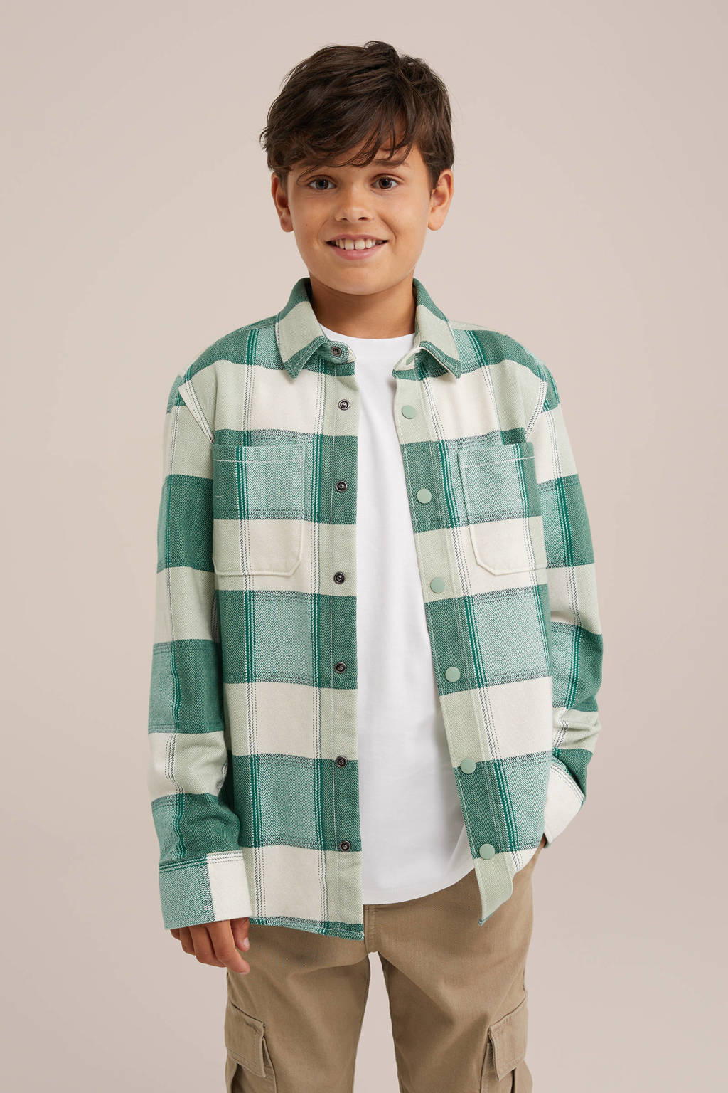 WE Fashion geruit overhemd groen/ecru
