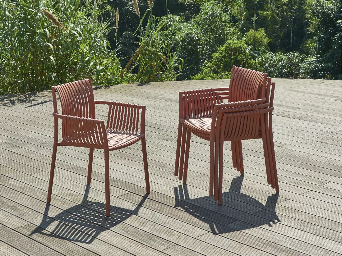 Lot de 4 fauteuils de jardin empilables en polypropylène - Terracotta - SIHOLI de MYLIA