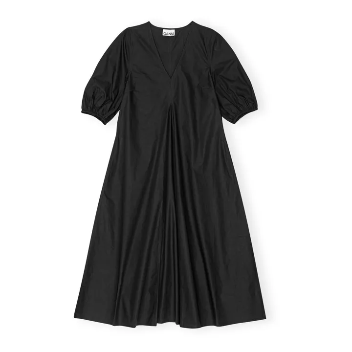 Ganni Robe Col V Popeline de Coton Bio | Noir