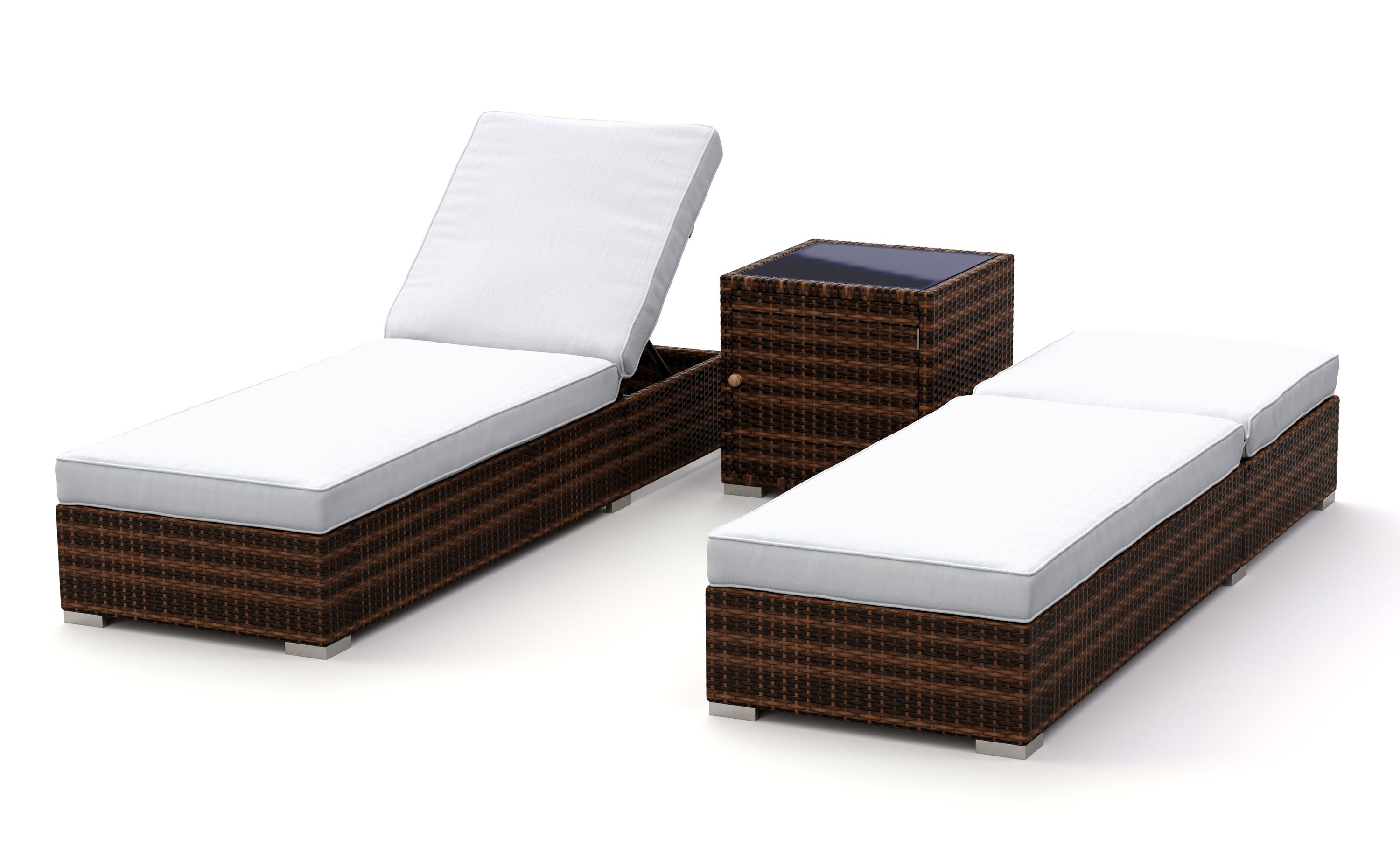 Liegestuhl Rattan BILBAO braun/weiss Set 3-teilig