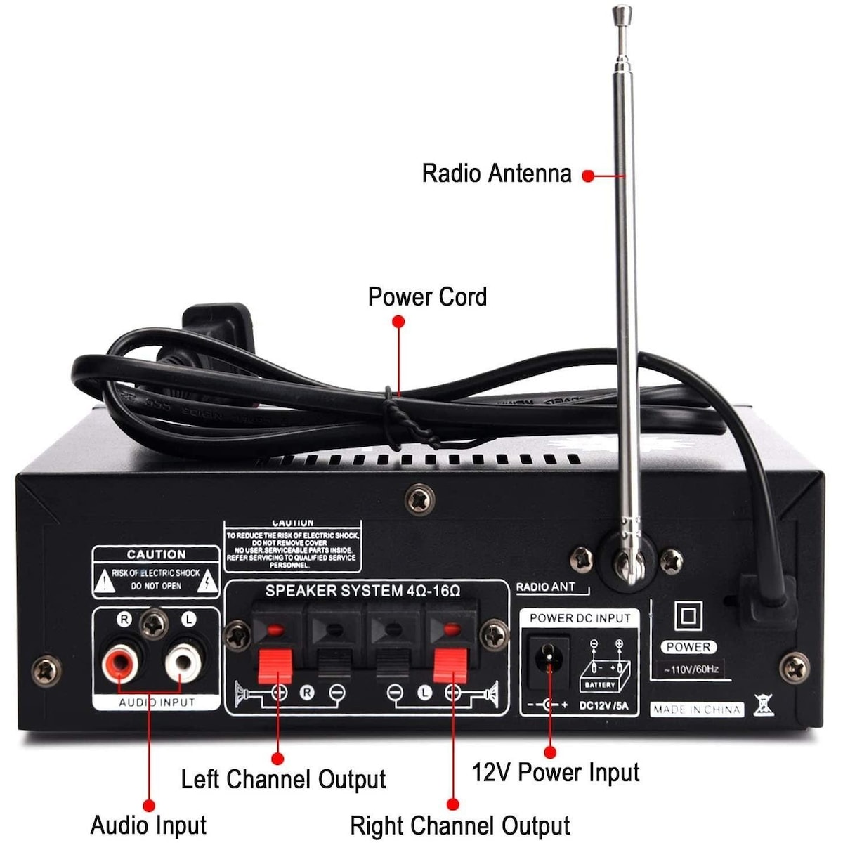 NÖRDIC Bluetooth 5.0 Stereoforsterker 2x40W AUX / USB / BT Lydforsterker med FM 2xMIC inngang