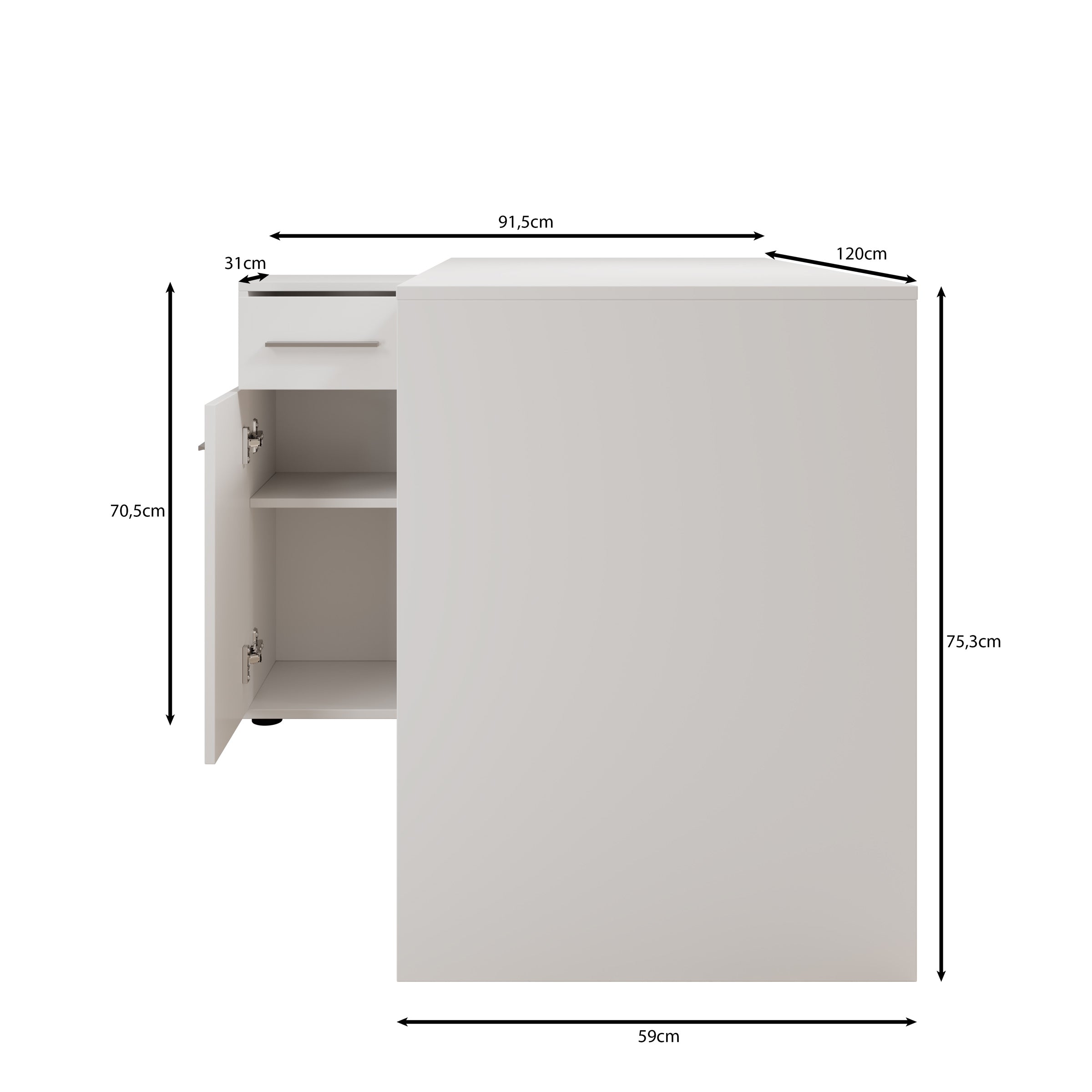 Meubella - Silky - Bureau - Wit - 92x120x75 cm