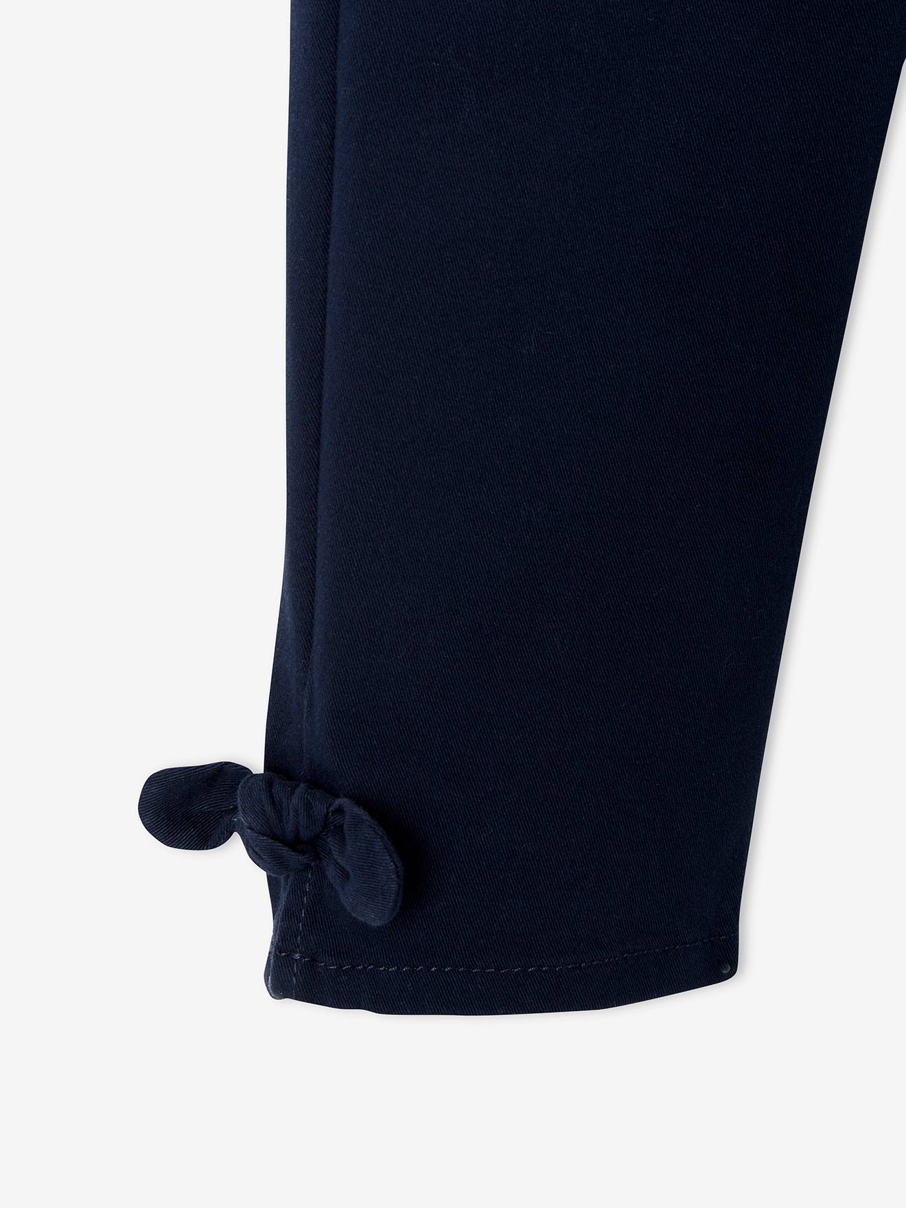 Calça cropped azul-escura lisa com laços para meninas