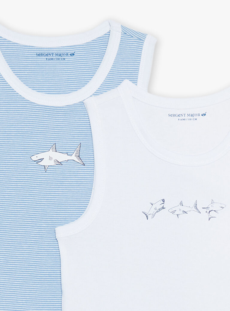 Lot de 2 débardeurs écrus en coton biologique thème requin