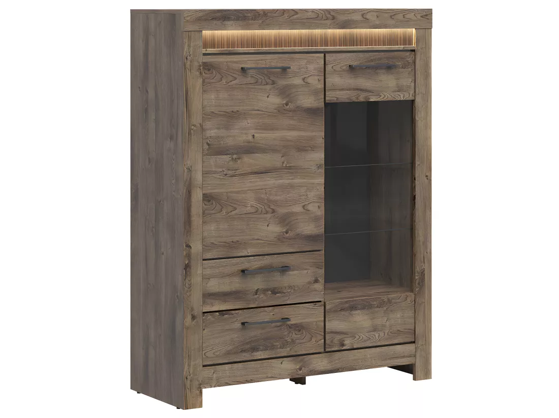 Vaisselier 2 portes 2 tiroirs LED inclus Amaury Bois