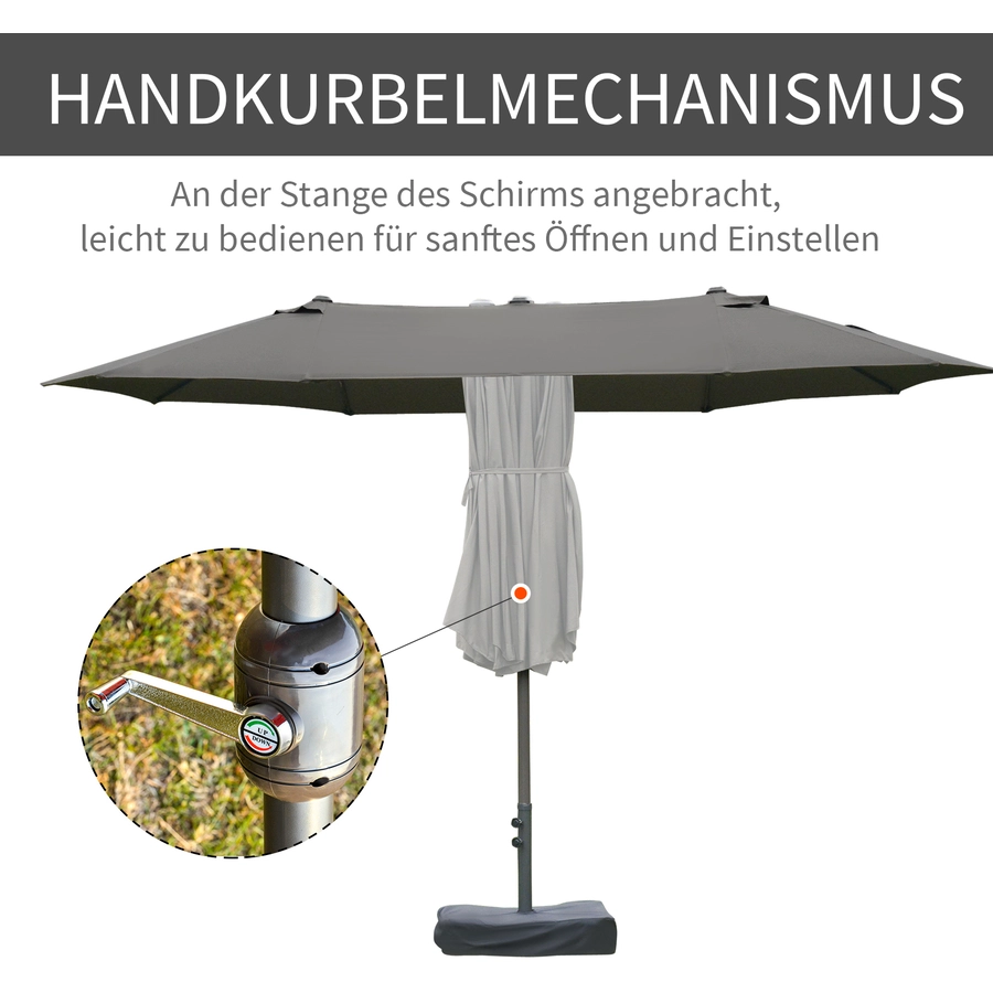 Outsunny Doppel-Sonnenschirm mit Handkurbel dunkelgrau