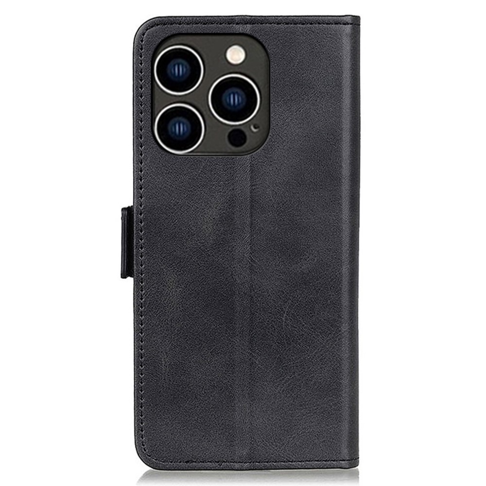 iPhone 14 Pro Vintage Leder Tasche Flip Cover mit Kartenfächer - Schwarz