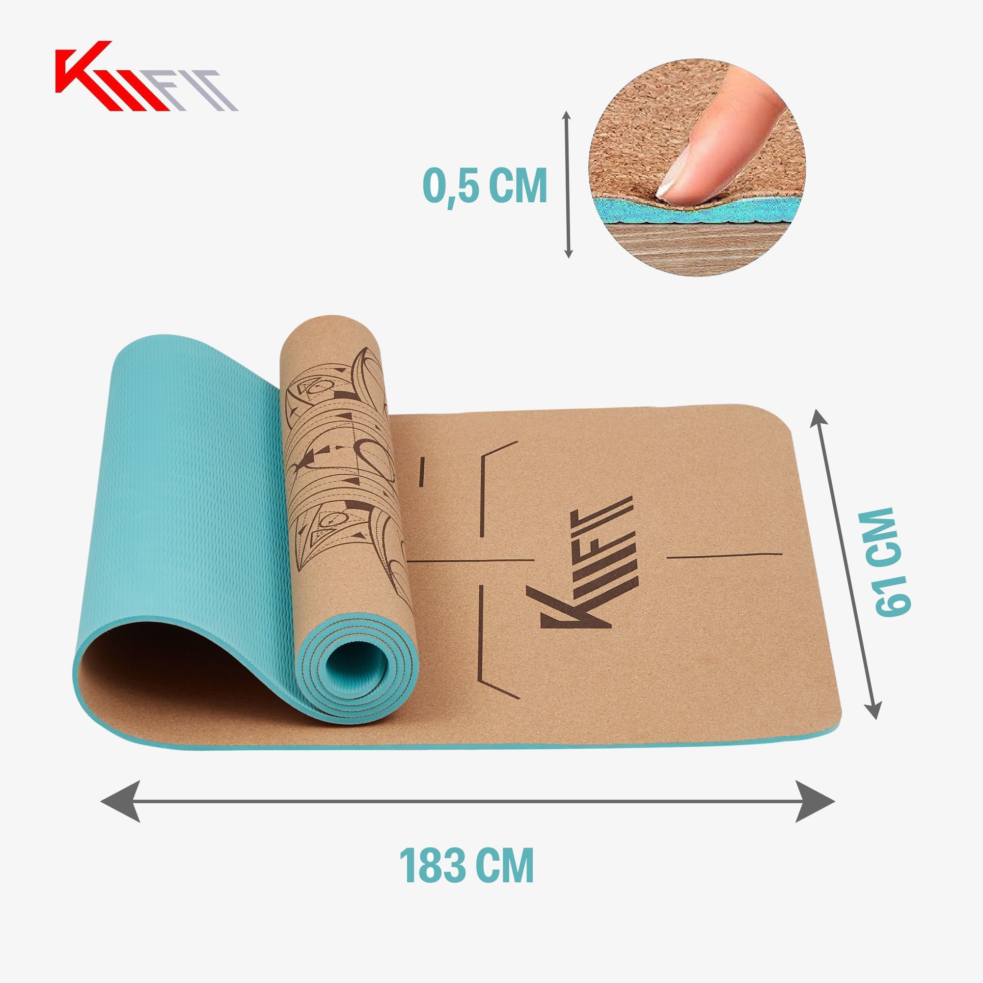 KM-Fit Tpe Yogamatte 183 x 61 cm Minz Grün