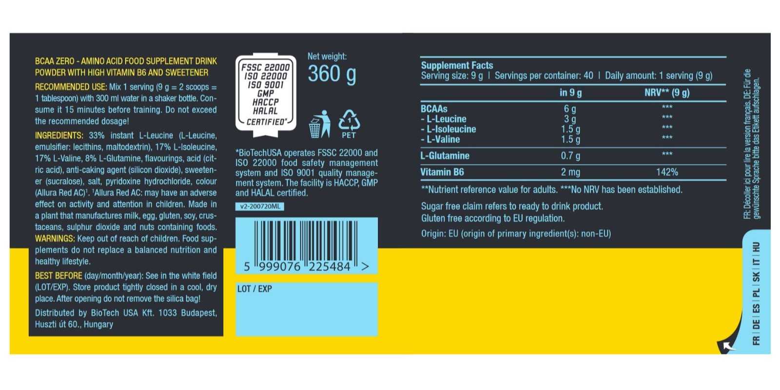 Biotech USA BCAA Zero 360 g