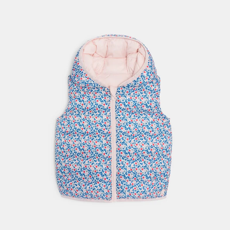 Doudoune sans manches réversible à capuche fleurie rose bébé fille Rose