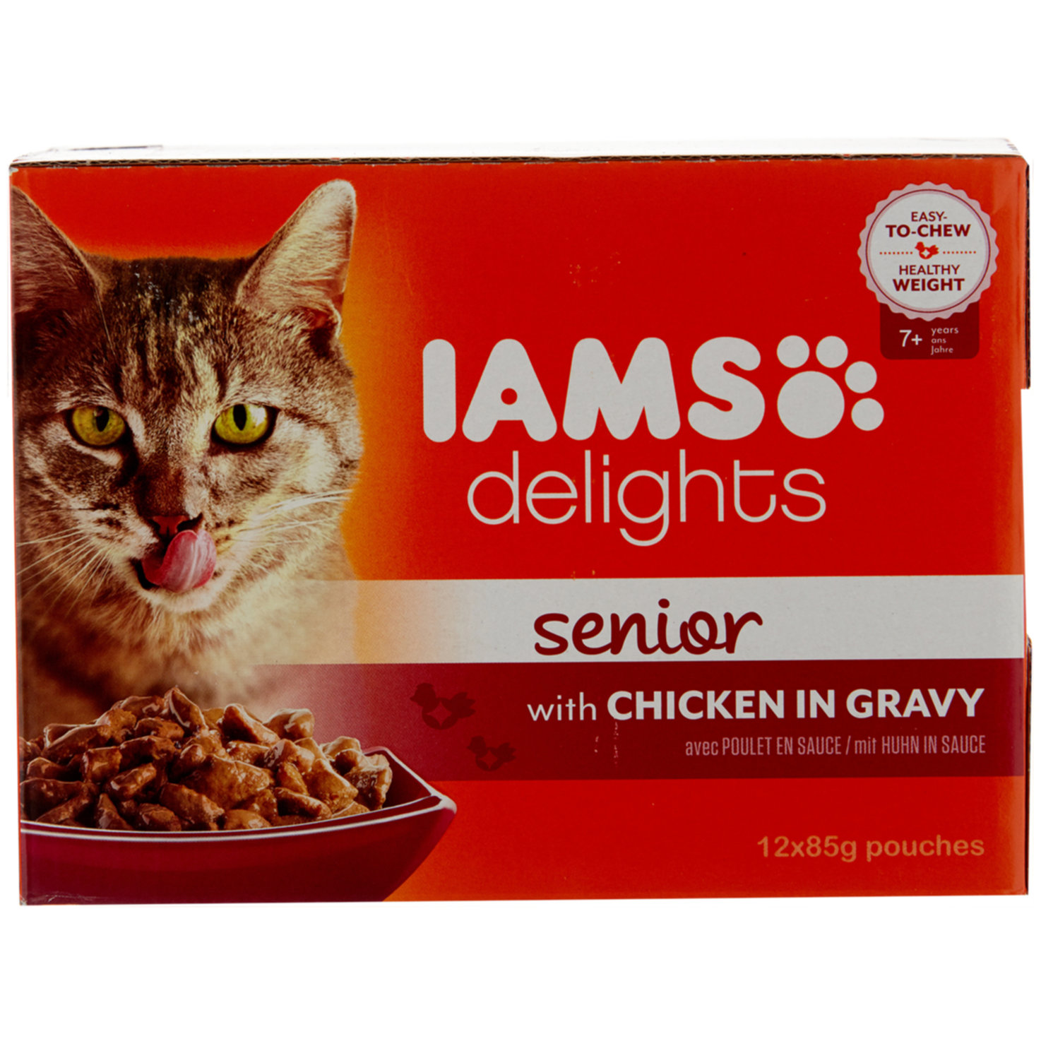 Iams Delights Senior Katzenfutter in Sauce Huhn 12x85g