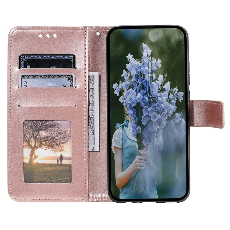 Samsung Galaxy A16 Leder Tasche Wallet Mandala Flowers Imprint - Roségold