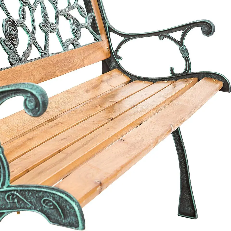 tectake Tuinbank Marina 2-zitter van hout en gietijzer 124x52x74, Bruin
