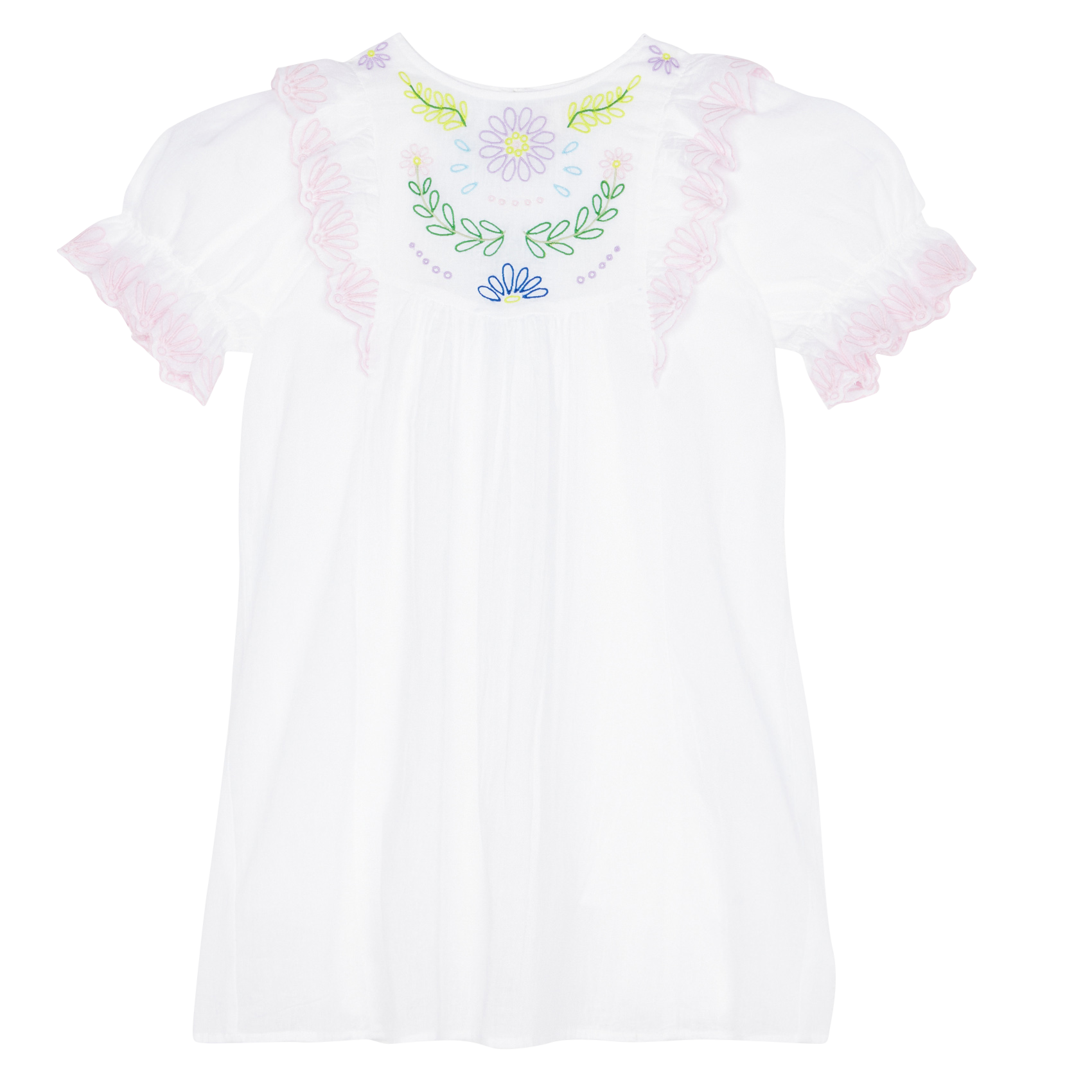 HONEST - Robe courte col rond brodée en coton| Blanc
