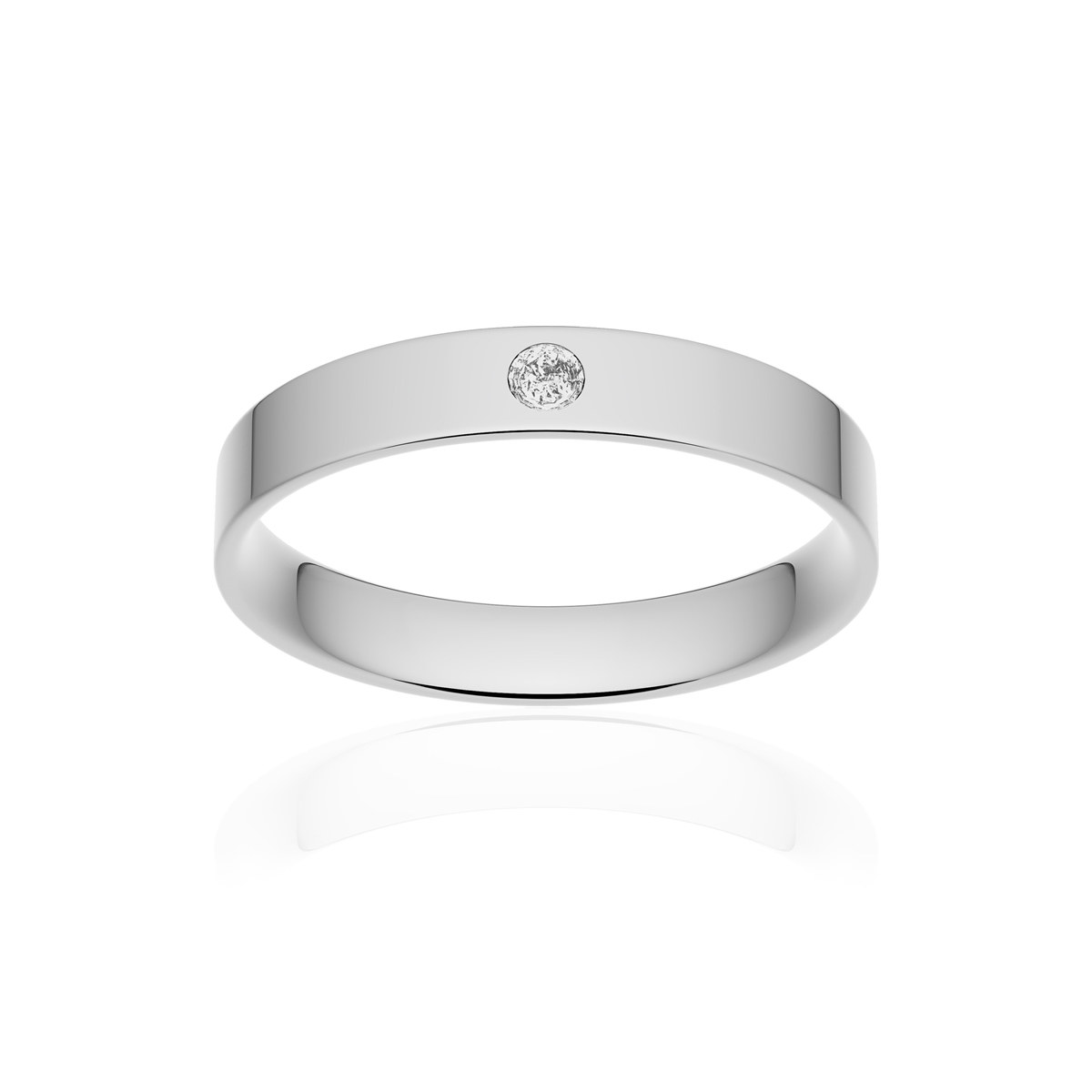 Alliance or 750 blanc poli ruban plat confort 3,5mm diamant brillant