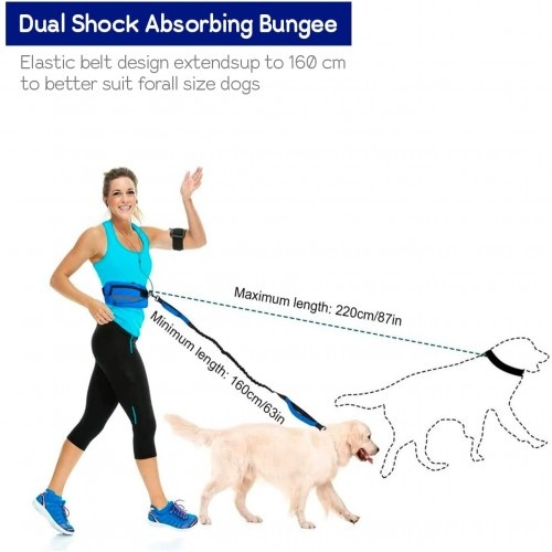 Guia Edipets Reflective Hands-Free Canicross com Bolsa de Cintura Azul Claro para Cães