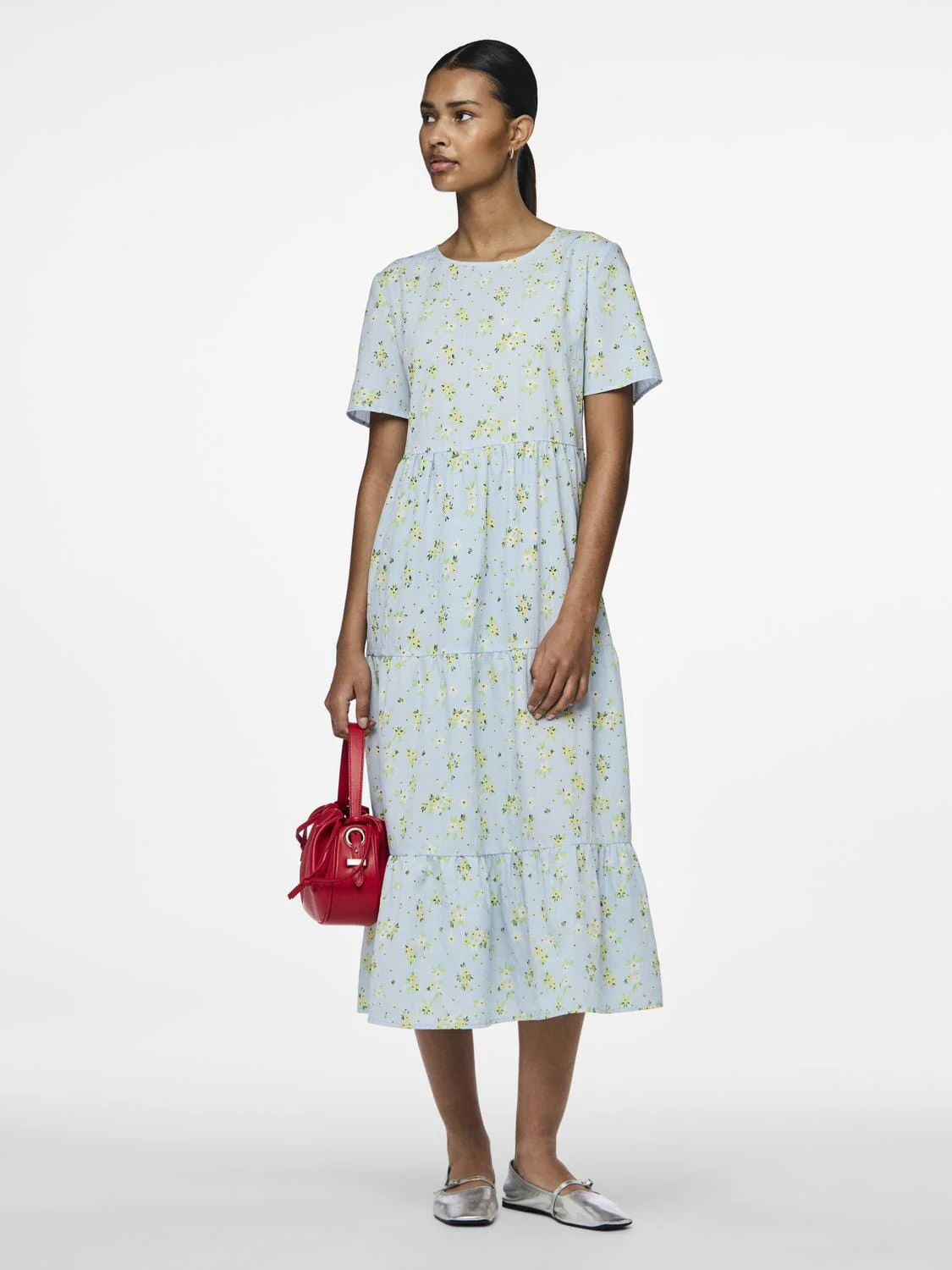 Pieces Pcstella Ss O-Neck Midi Dress 4625014 nantucket breeze white flower
