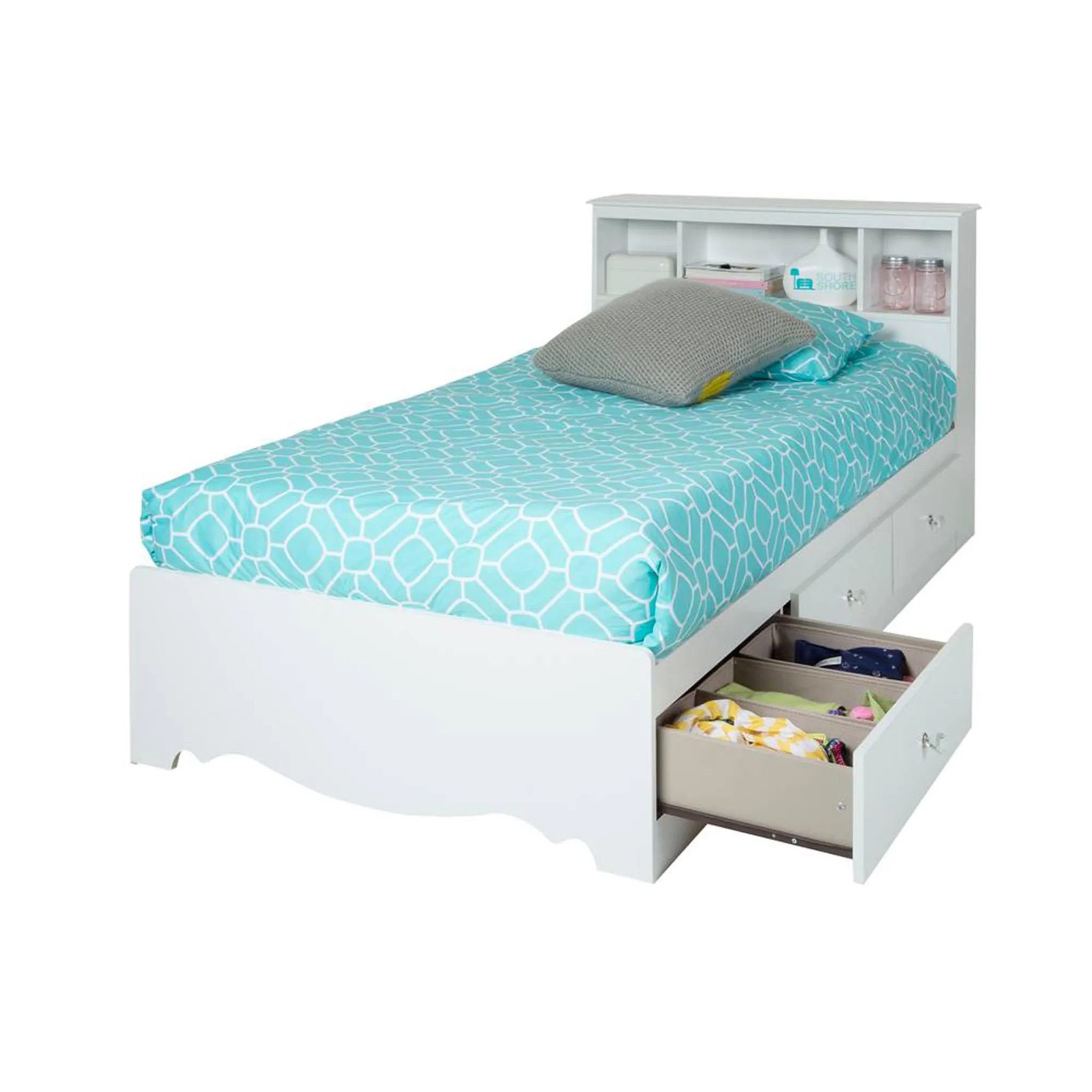 South Shore Lit Matelot Simple 3 Tiroirs Crystal - Blanc Solide