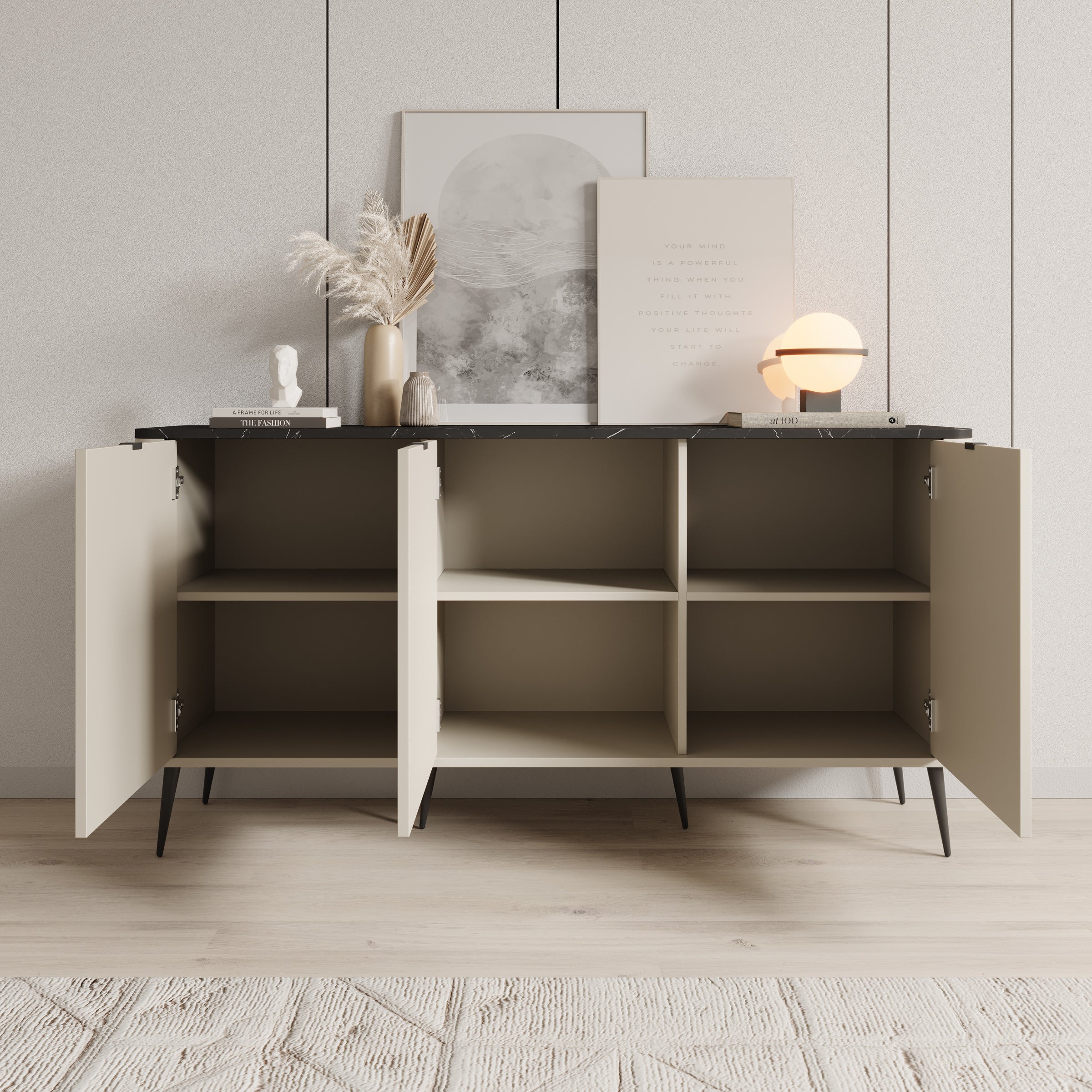 Meubella - Dressoir Mace - Beige - 160 cm