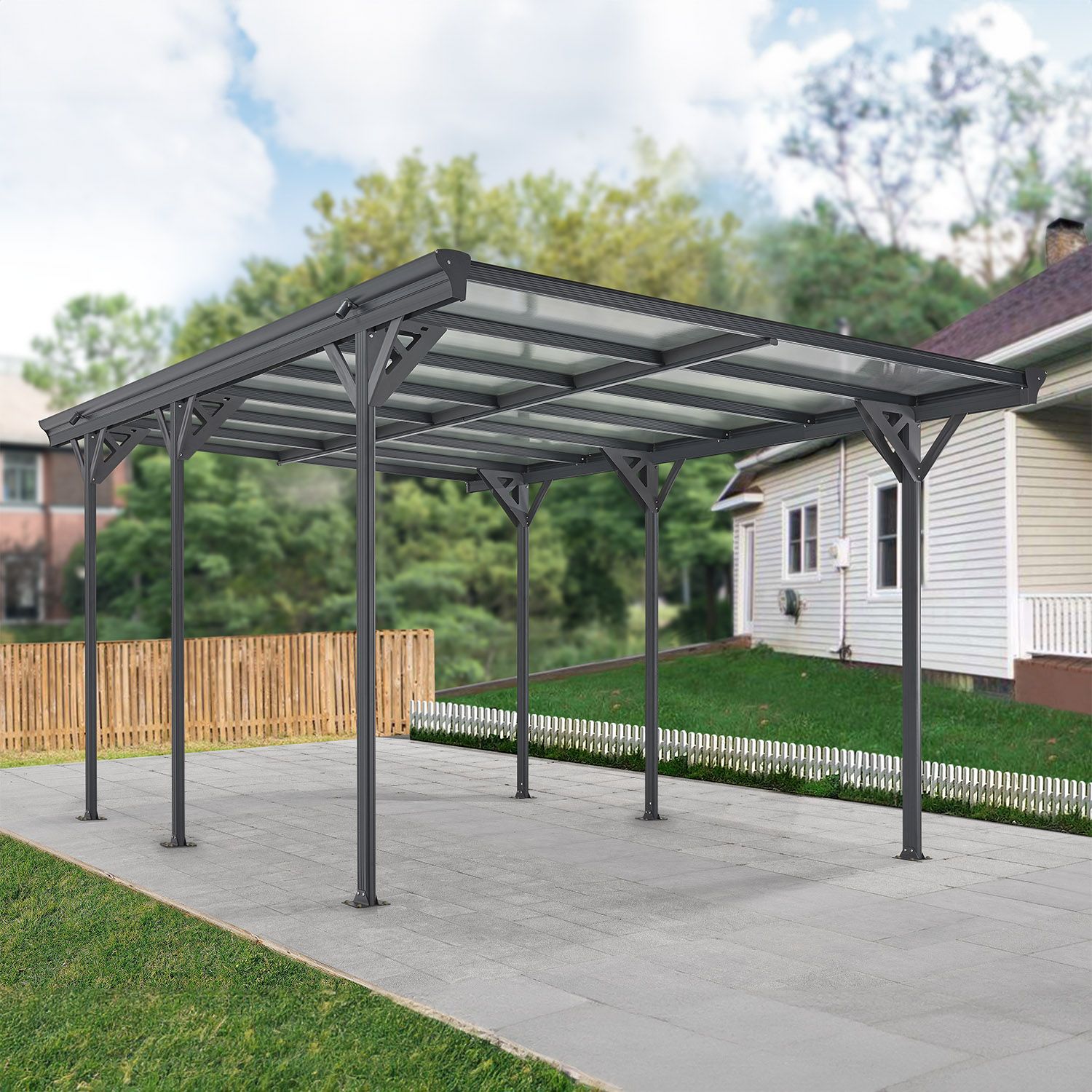 Juskys Carport mit Flachdach 5x3 m – freistehende Überdachung aus Aluminium mit Doppelstegplatten