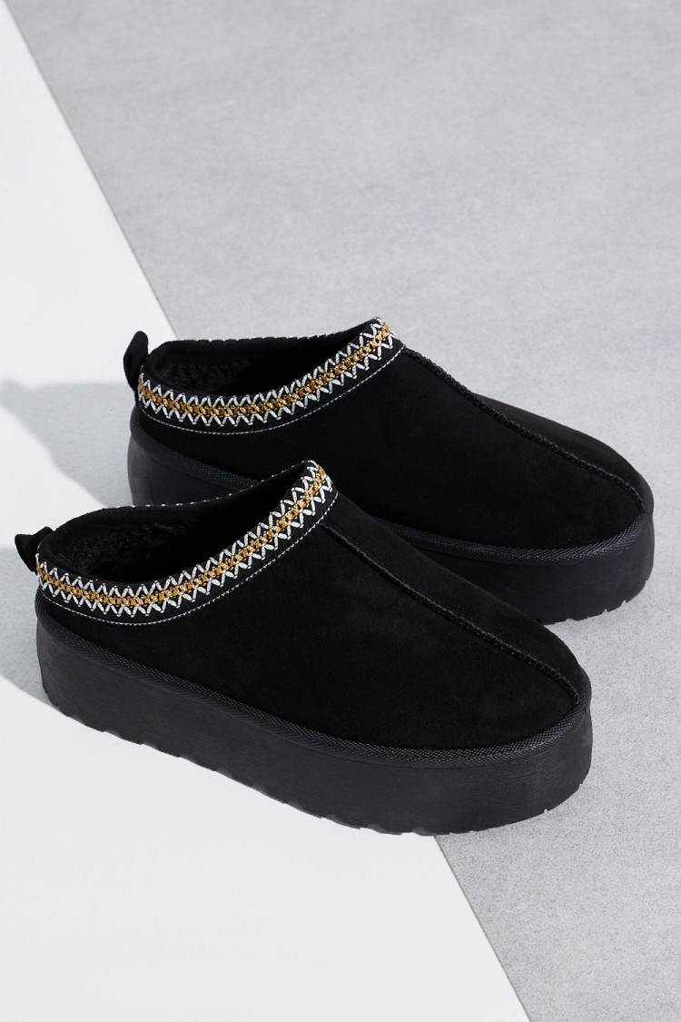 Bottines chaussons en velours compensés noires