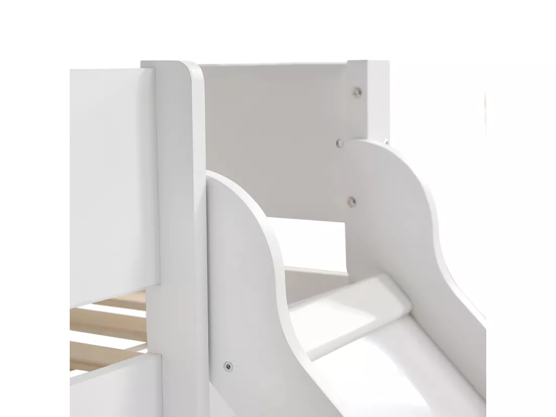 Lit mezzanine 90x200cm - étagère de rangement amovible - lit superposé avec toboggan et escaliers - Pin massif et MDF - Blanc