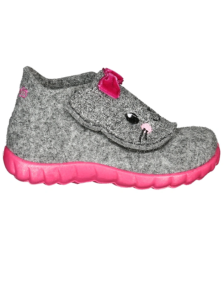 Filz-Hausschuhe HAPPY CAT mit Glitzer in grau