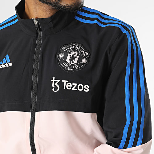 Veste Zippée A Bandes Manchester United HT4297 Rose Noir