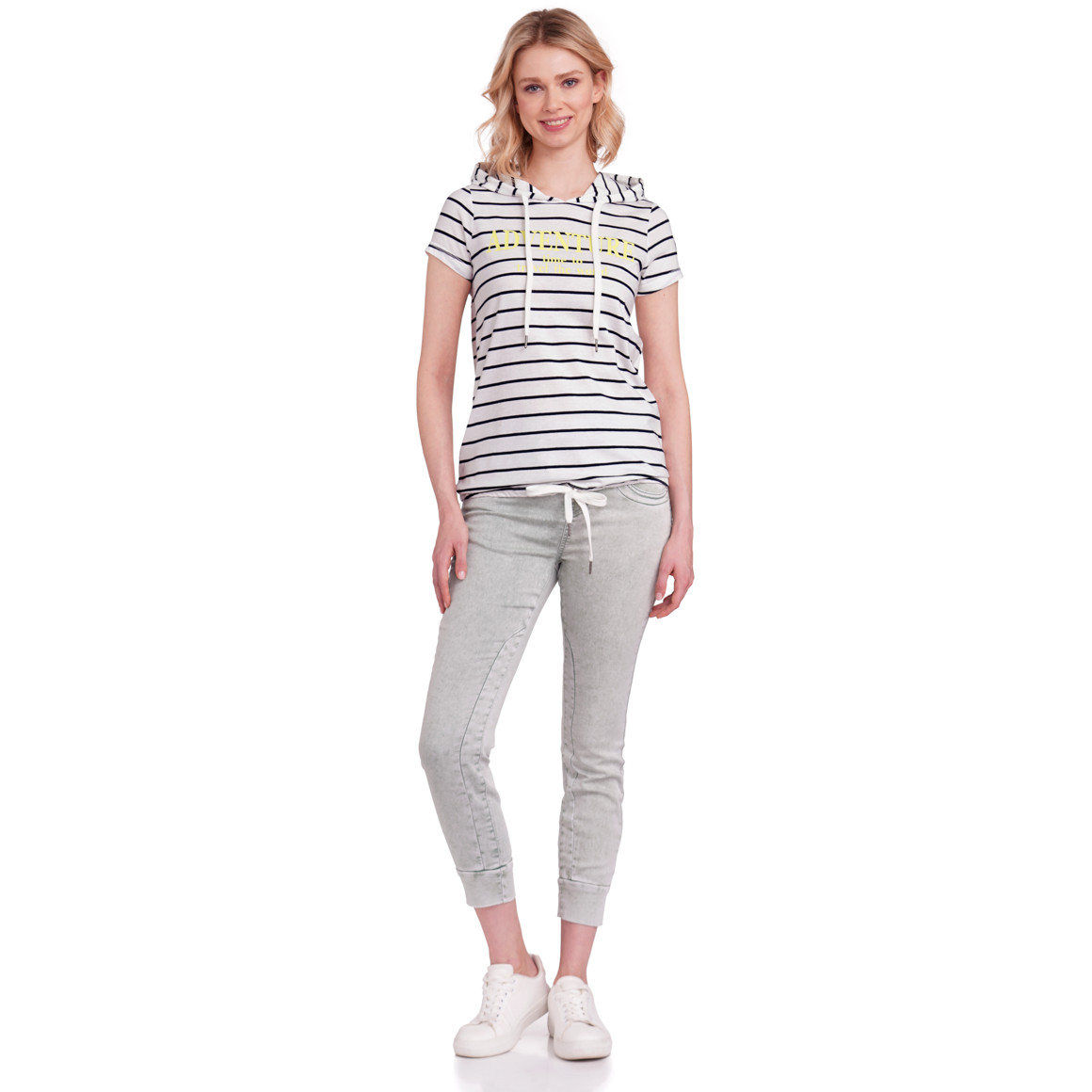 Gina Damen T-Shirt mit Kapuze weiss / schwarz