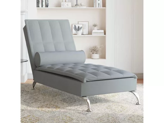 Chaise longue de massage avec traversin gris clair tissu