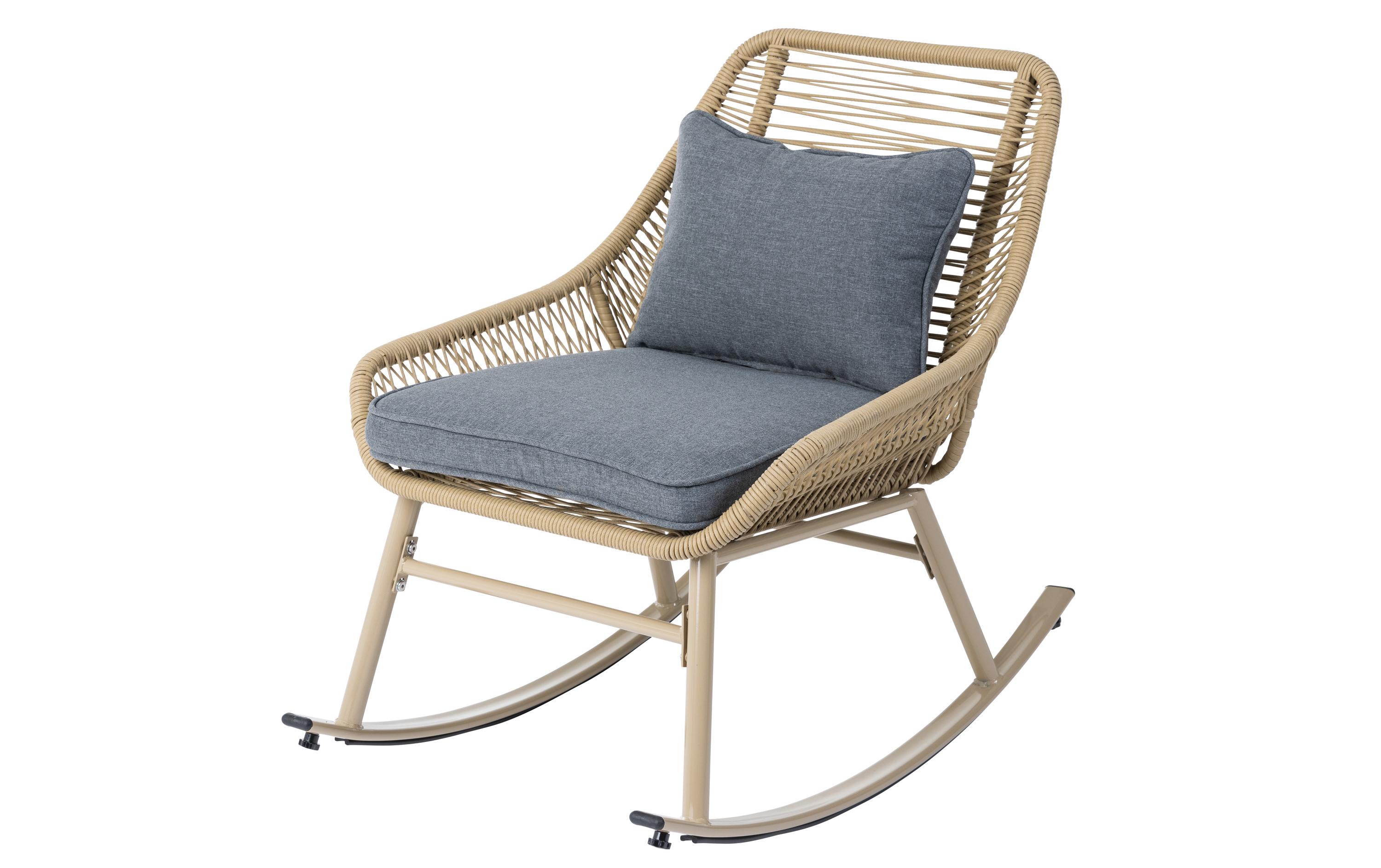 Loungeset Minusio, Beige/Grau, 2 Sitzplätze<br>Zwei Schaukelstühle und ein Tisch für Garten, Terrasse oder Balkon