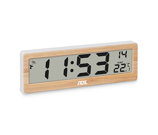 Digitale Funk-Wanduhr mit Temperaturanzeige mit Bambusholz
