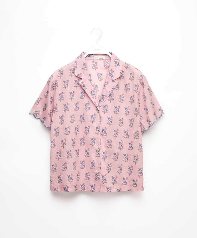 Camisa de manga curta, 100% algodão, estampa floral