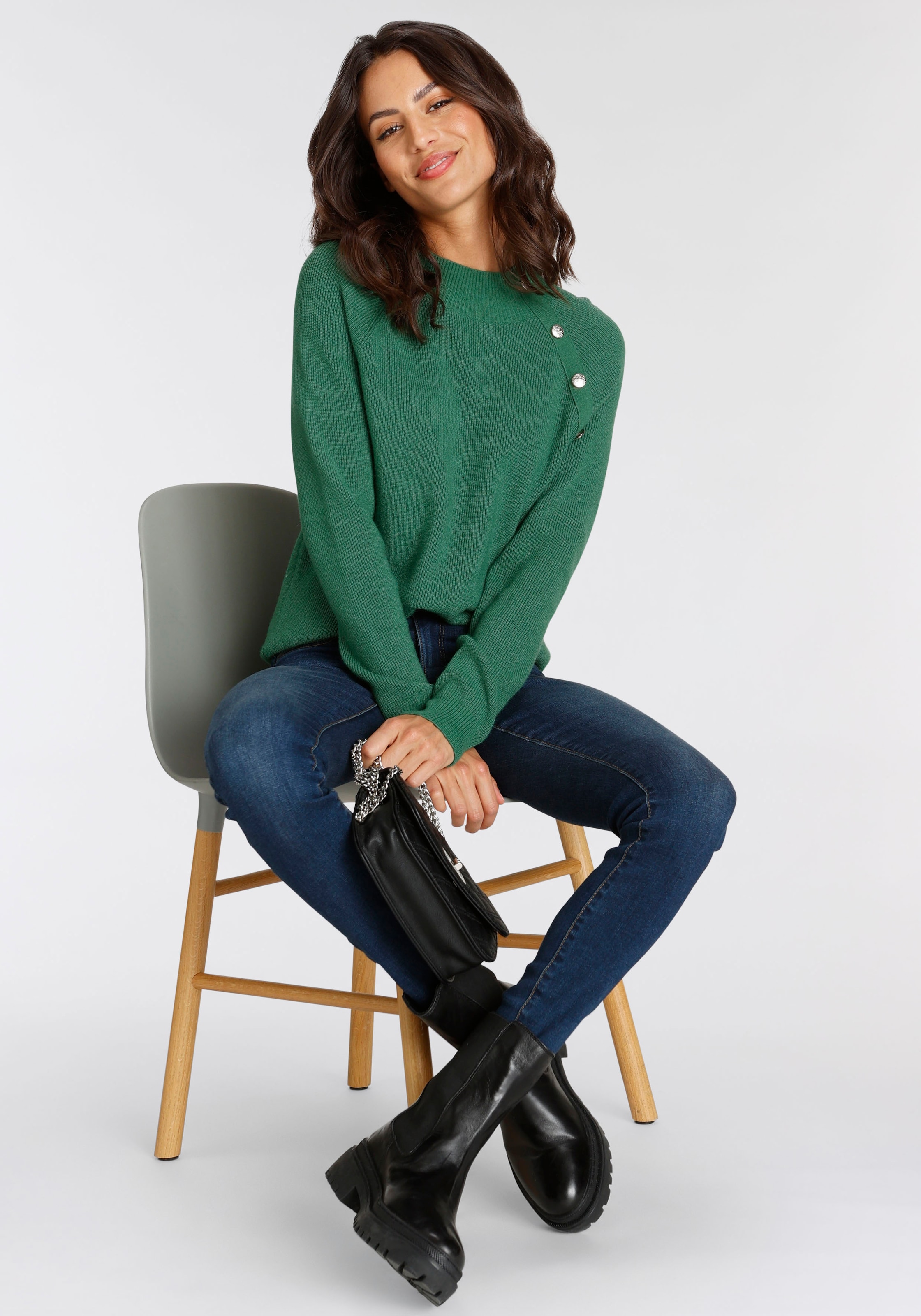 Laura Scott Strickpullover , kuscheliger Winterstrick mit Knopfdetail und Stehkragen