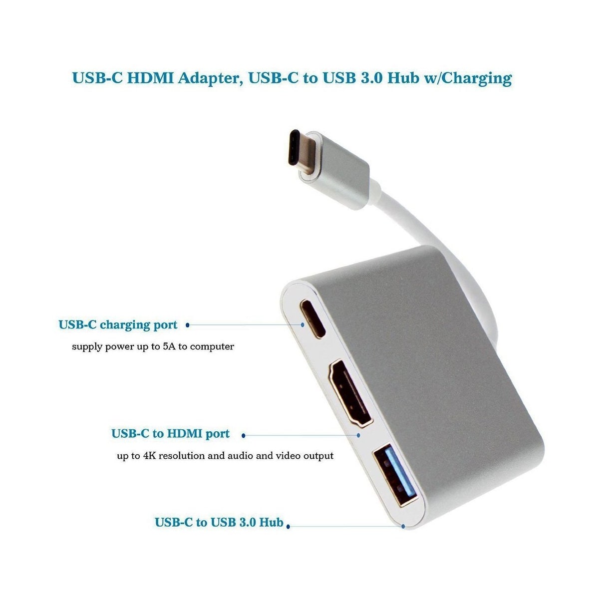 USB-C multiportadapter for USB, USB-C (USB PD), 4K HDMI-kompatibel