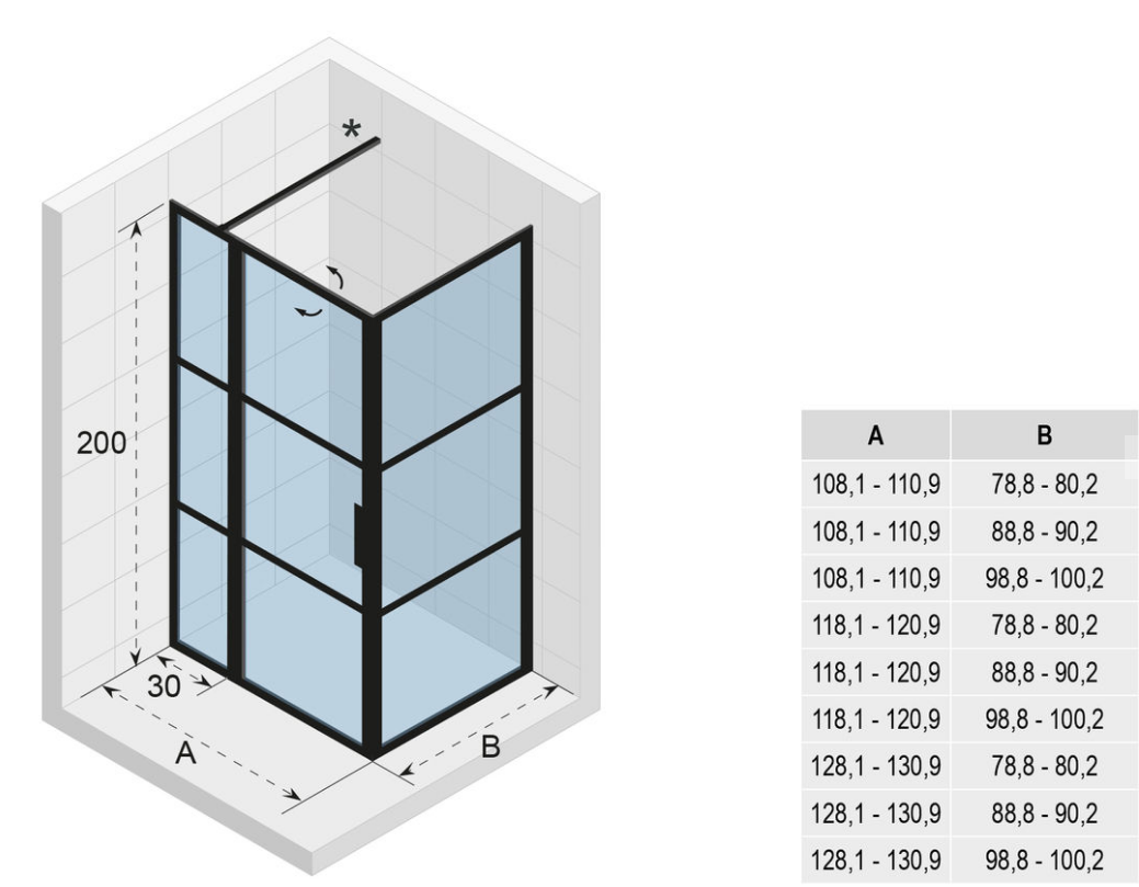 Riho Grid GB203 douchecabine 130x100cm matzwart