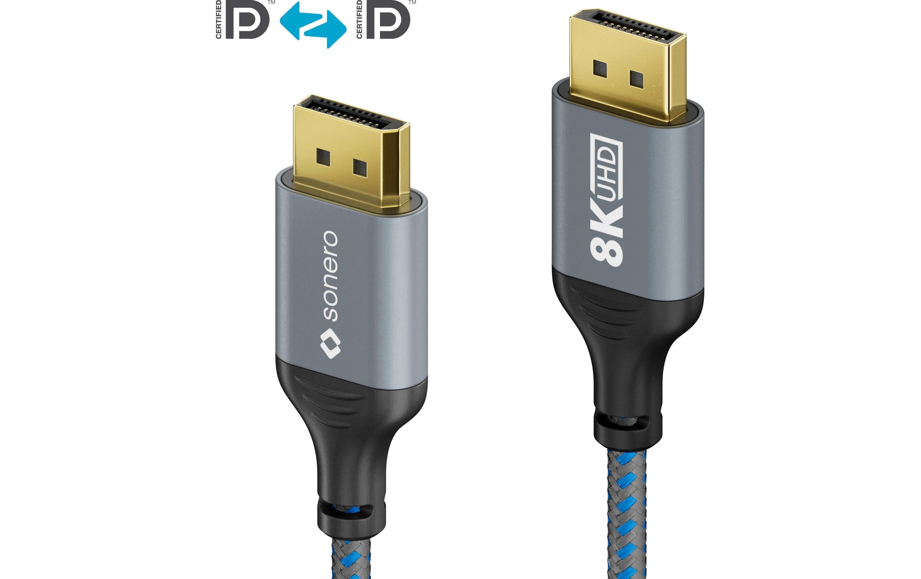 Kabel 8K DisplayPort - DisplayPort, 1 mDisplayPort auf DisplayPort Kabel - 8K60 - grau/blau - 1.00m