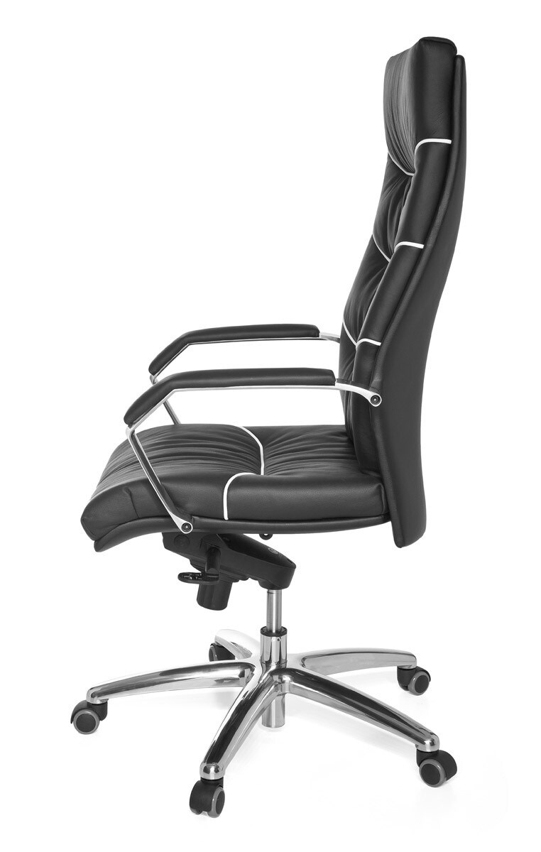 KADIMA DESIGN XXL Chefsessel Kanzas: Echtleder, Soft-Air Formpolster, verchromte Armlehnen, Aluminium-Fußkreuz, 5-Punkt Mechanik.